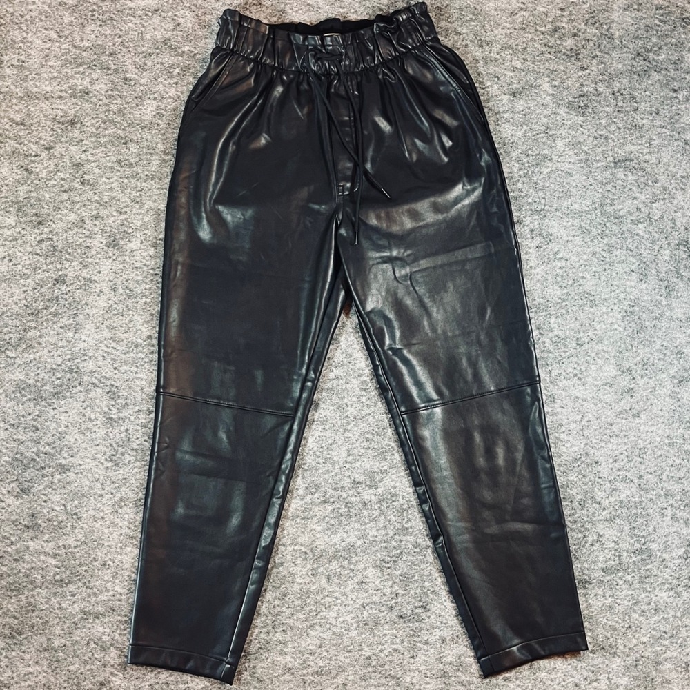 Abercrombie & Fitch Vegan Leather Pants Womens M Black Paperbag‎ Waist Edgy Chic - Picture 2 of 11